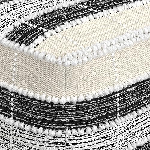 Miniatura 6 de SIMPLIHOME Puf cuadrado bohemio de cebada en blanco, beige, relleno de poliestireno negro para la sala de estar, el dormitorio y la habitación de