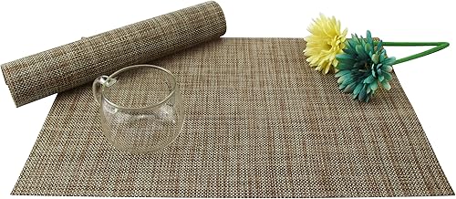 Miniatura 3 de Juego de 4 manteles individuales de vinilo tejido de PVC, antideslizantes, resistentes al calor, color azul, para cocina, ambientales, manteles