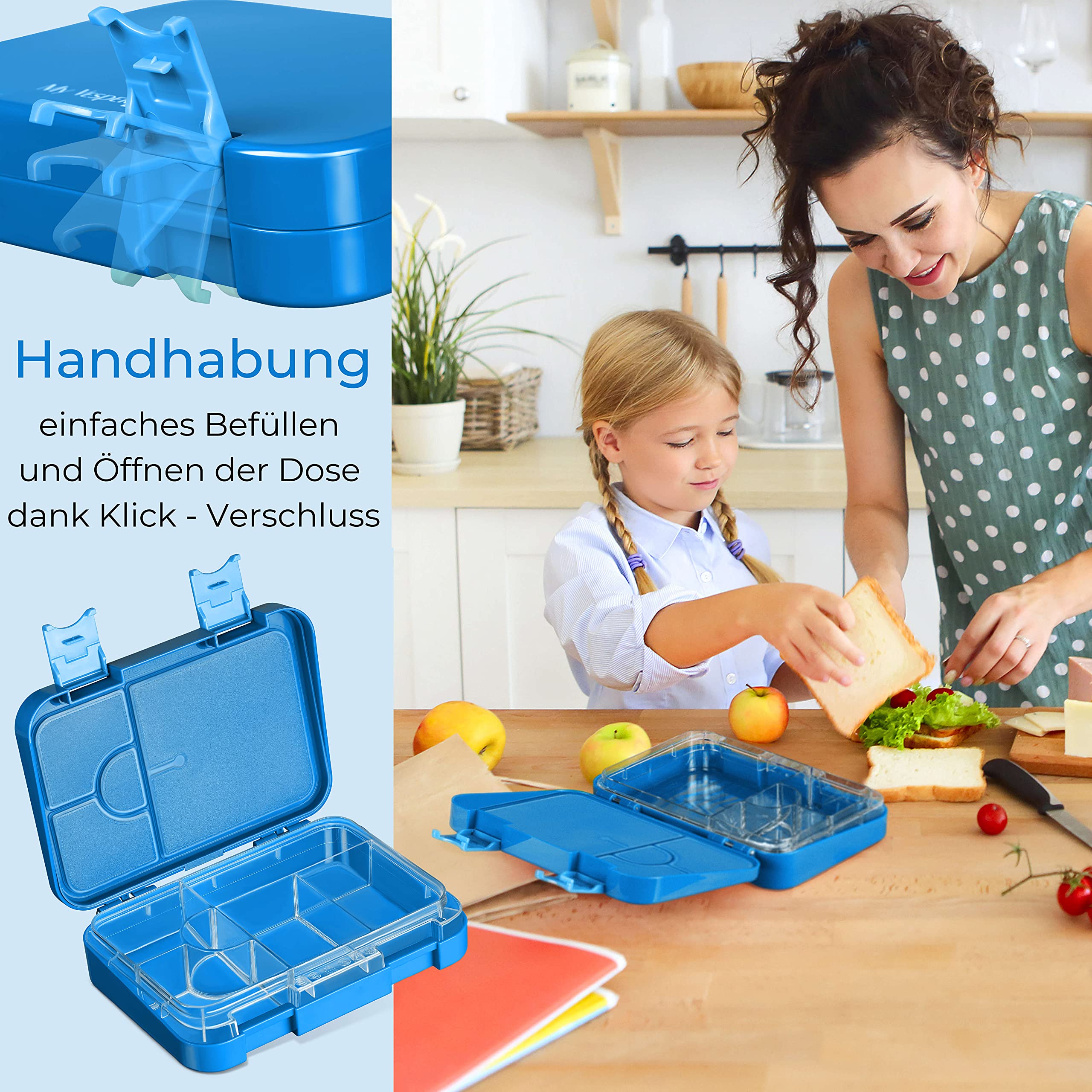 My Vesperbox Len - Boîte à bento pour enfants - Avec 4 2 compartiments - Boîte à déjeuner extrêmement robuste - Idéale pour la maternelle et l'école