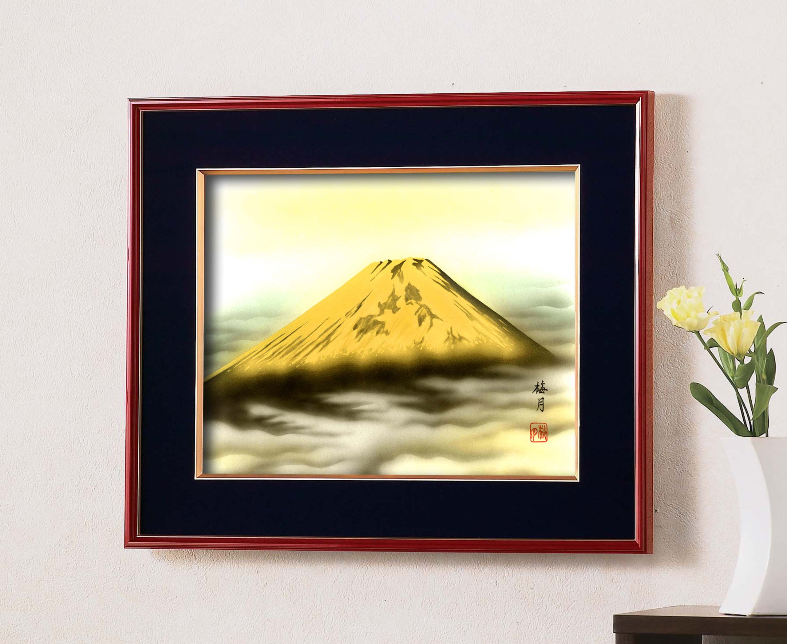 【3万円→1万円‼️】手描き油絵　葛谷聖山（梅月）日本画額F6金「赤富士」 Amazon.co.jp: 葛谷聖山（梅月）日本画額F6(春慶) 「金富士」 : Home