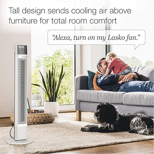 Miniatura 4 de Lasko Compatible con ventilador de torre oscilante Alexa, control por voz, 4 velocidades silenciosas, modo de suspensión, temporizador y ventilador
