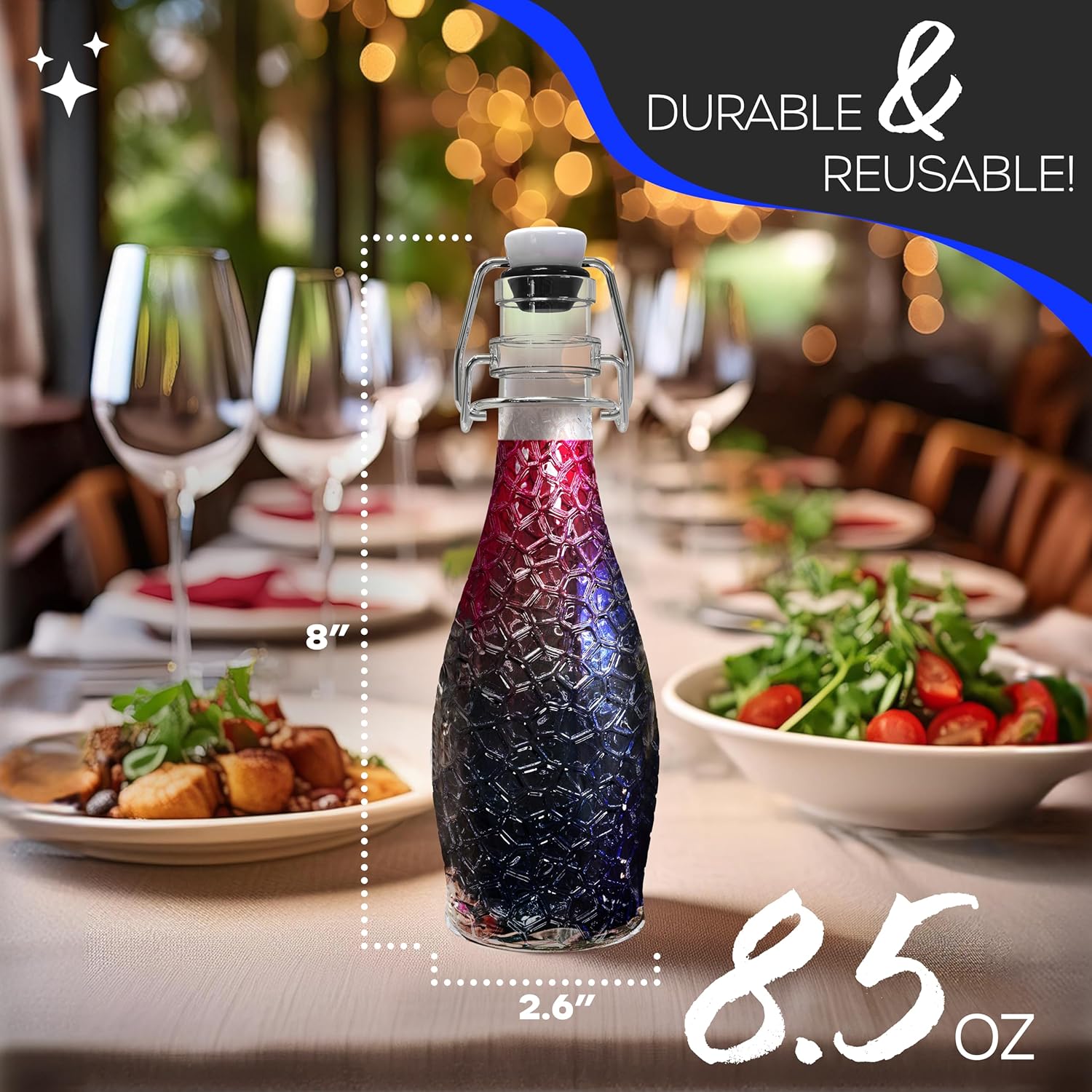 Nevlers 8.5 Oz Textured Swing Top Glass Bottles with Airtight Lid 6 Pack | Clear Teardrop Flip Top Glass Bottle with Stopper Set | Decorative Homemade Vanilla Extract Bottles for Projects & Gifting - Image 3