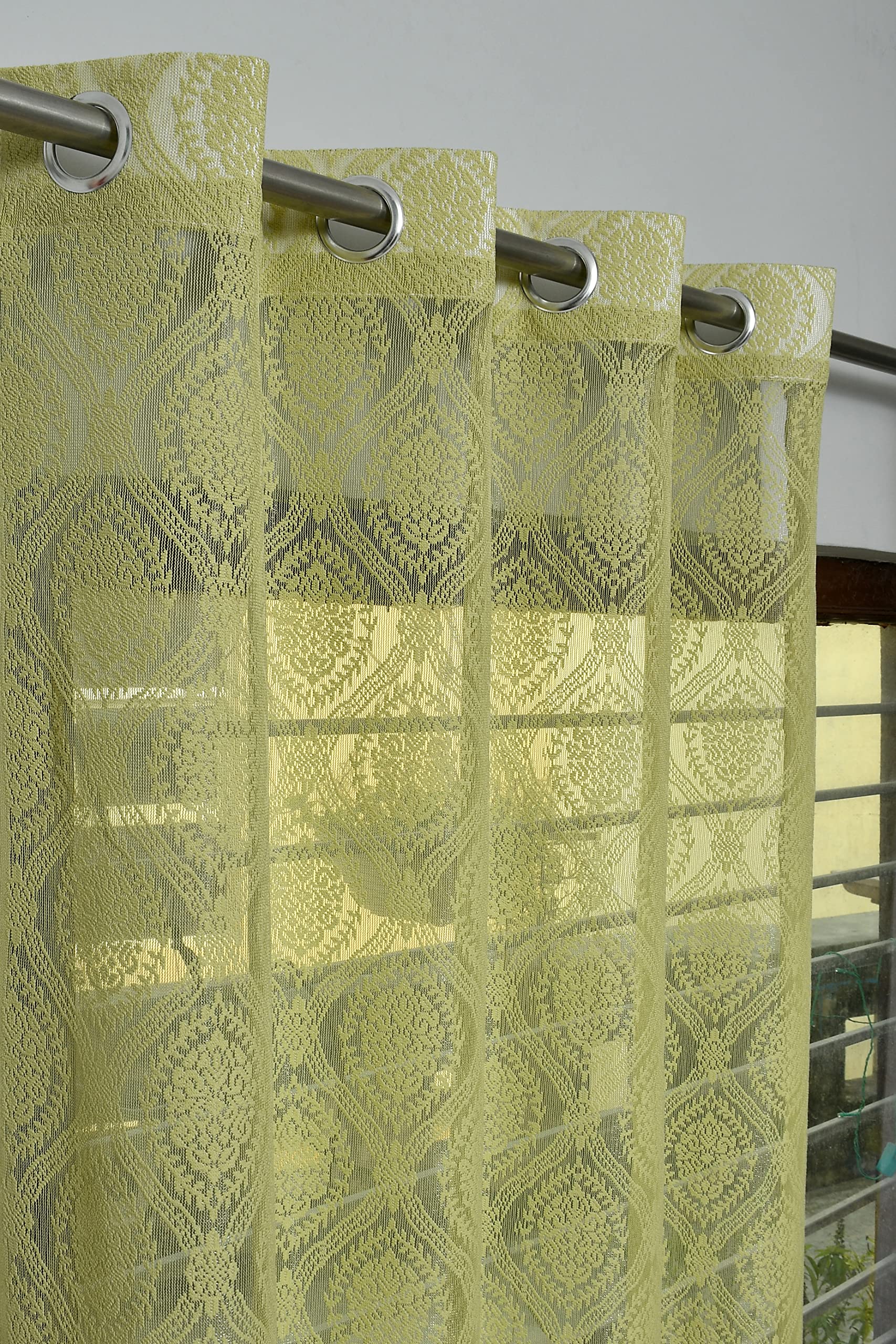 Kiara Creations Damas Net Transparent Curtains for Window- 6 Feet (Pack of 2) Green