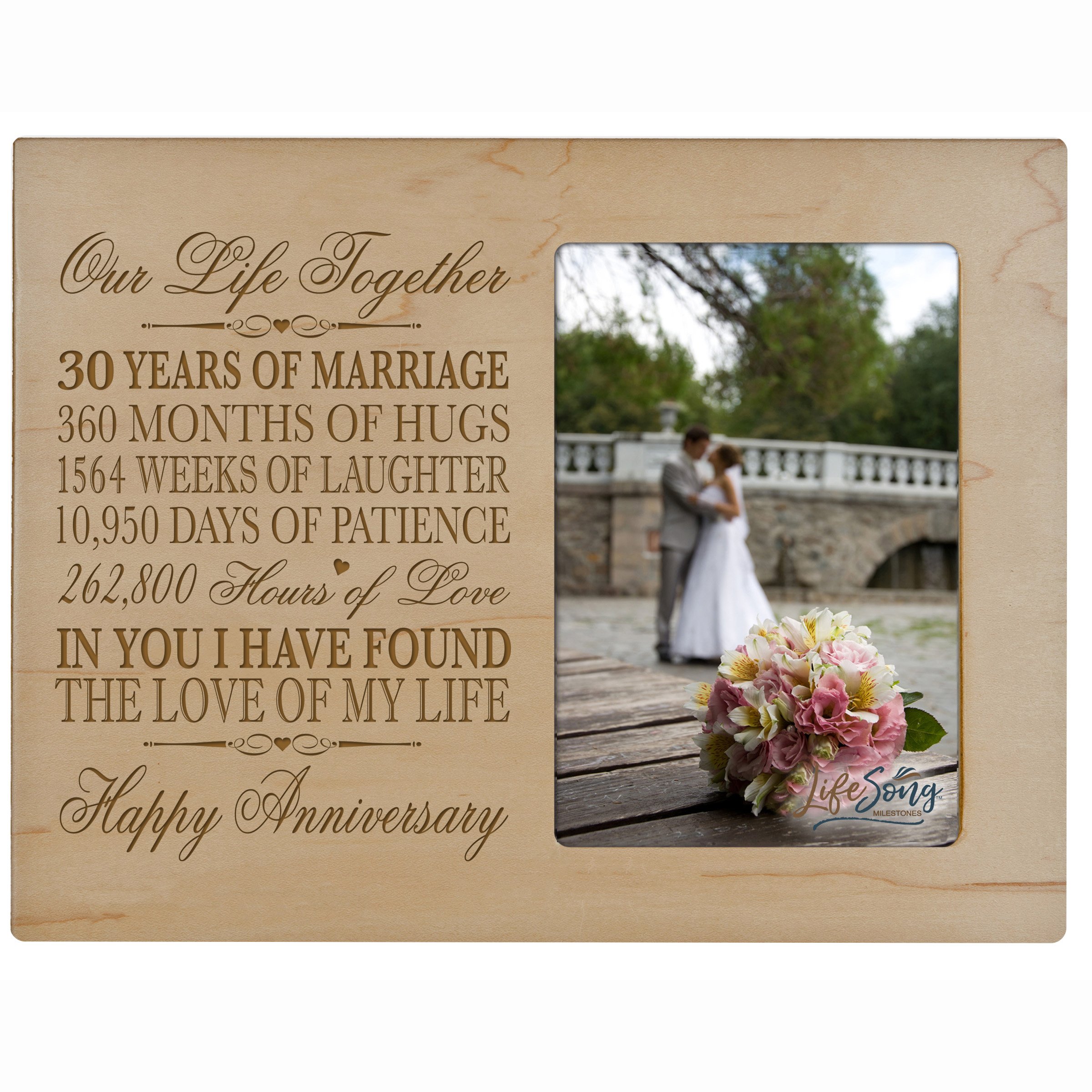 LifeSong Milestones 30 Year Anniversary Picture Frame Gift for her him Couple Custom Engraved 30th Year Wedding Celebration for Husband Wife Photo Frame Holds 1 4x6 Photo 8