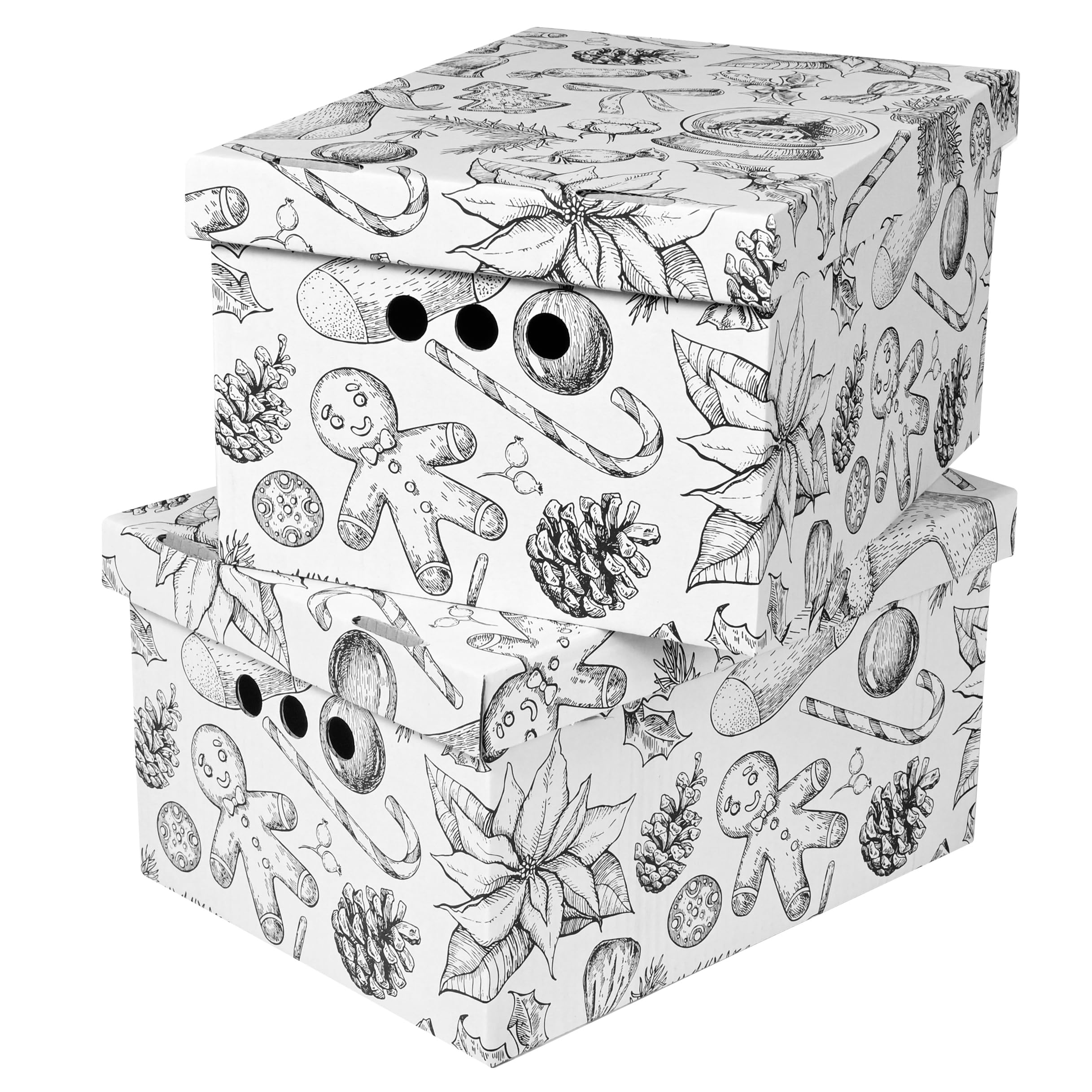 Cardboard Storage Boxes with Lid, Decorative Wardrobe, Closet, Home & Office Organiser with Handle, Flat-Packed, Stackable File Box, Gift for Adults & Kids, Set of 2, Large - Christmas Decorations — image 1