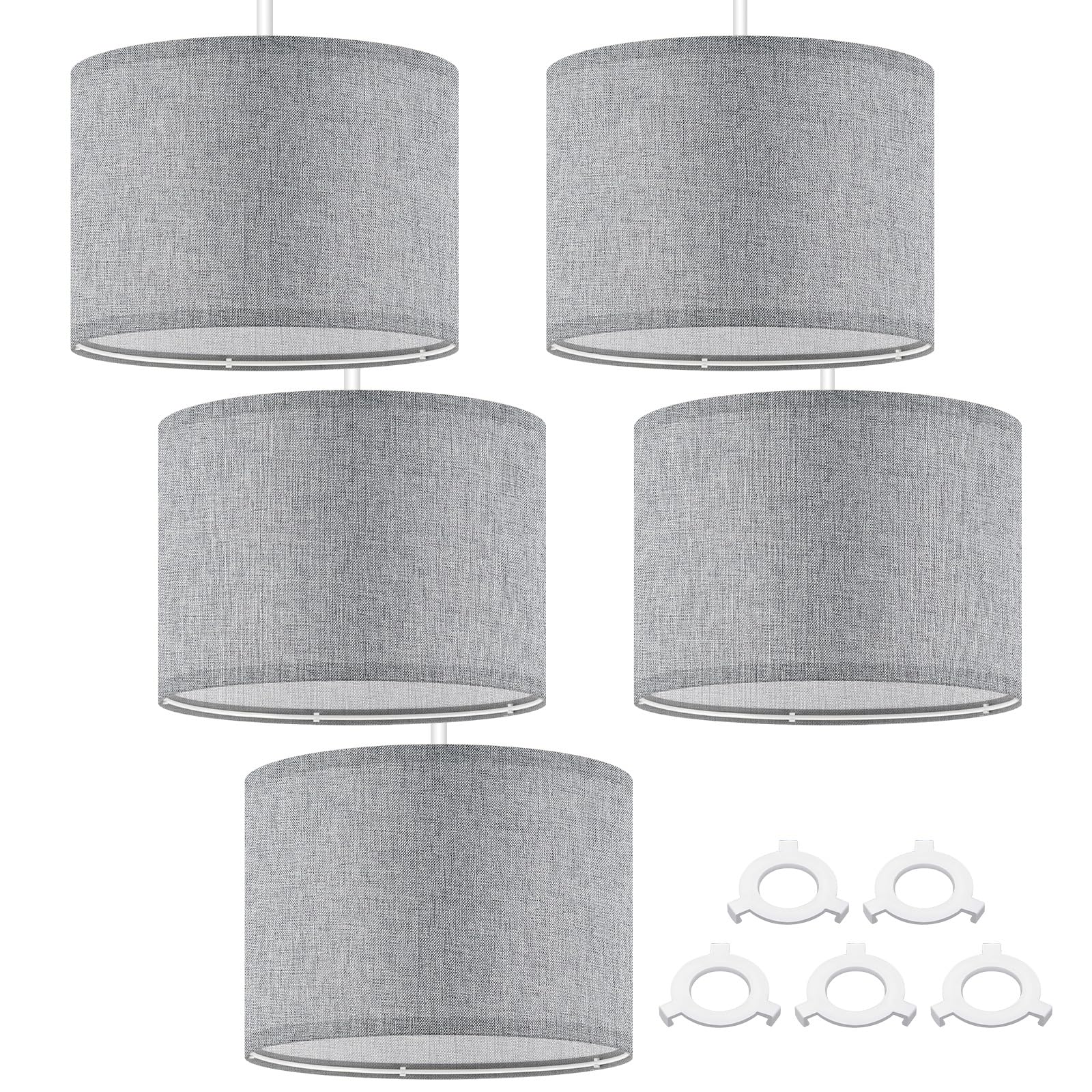 Weewooday 5 Pcs Fabric Lampshade for Ceiling Lights Pendant Modern Drum Lamp Shades for Table Floor Bedroom with E27 to E14 Adapter Ring (Grey,10 Inch) — image 1