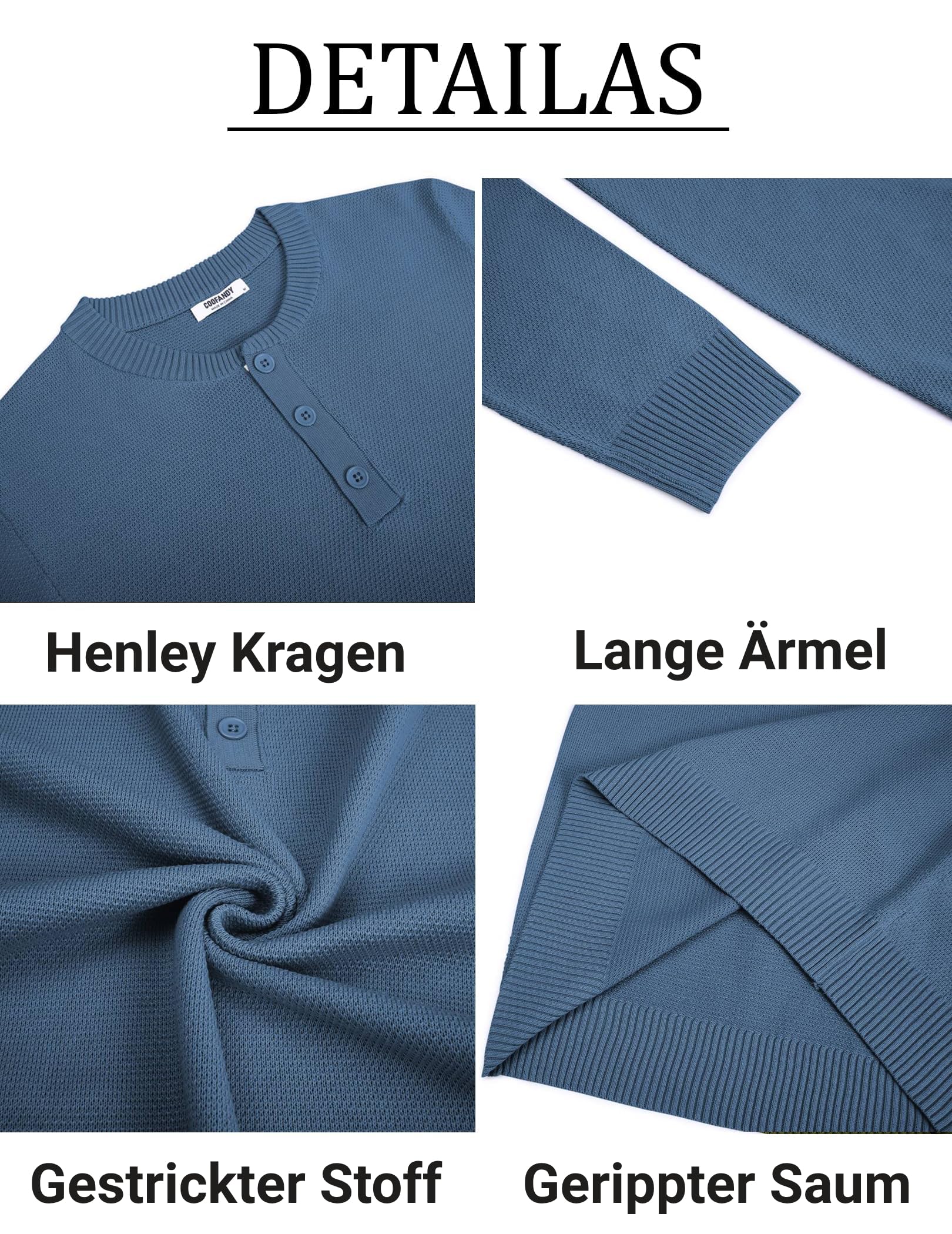 COOFANDY Maglioni da Uomo a Maniche Lunghe Maglione Henley Casual Henley T-Shirt Leggero con Collo Rotondo Knitted Sweaters