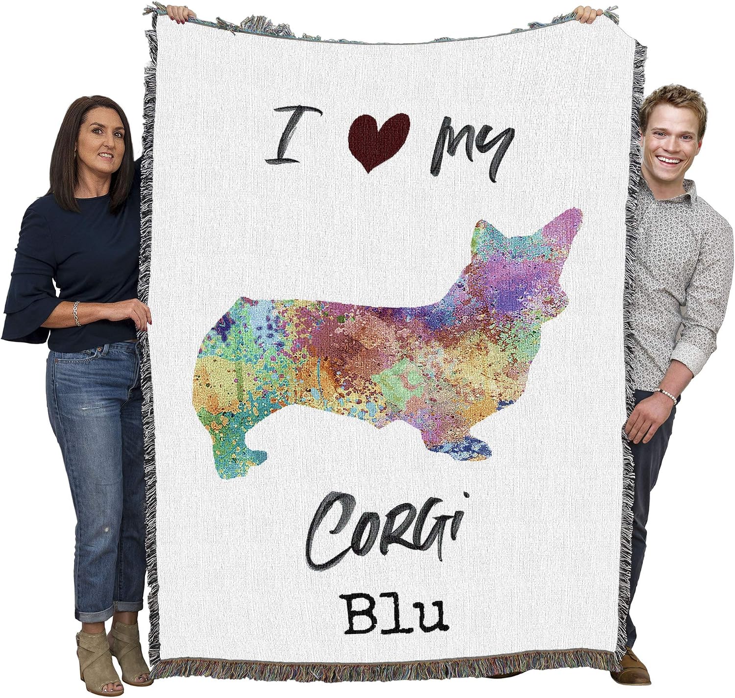Pure Country Weavers I Love My Corgi Dog Personalized Paint Splash Woven Blanket - Gift Cotton Tapestry Throw - Made in The USA - 72" x 54"