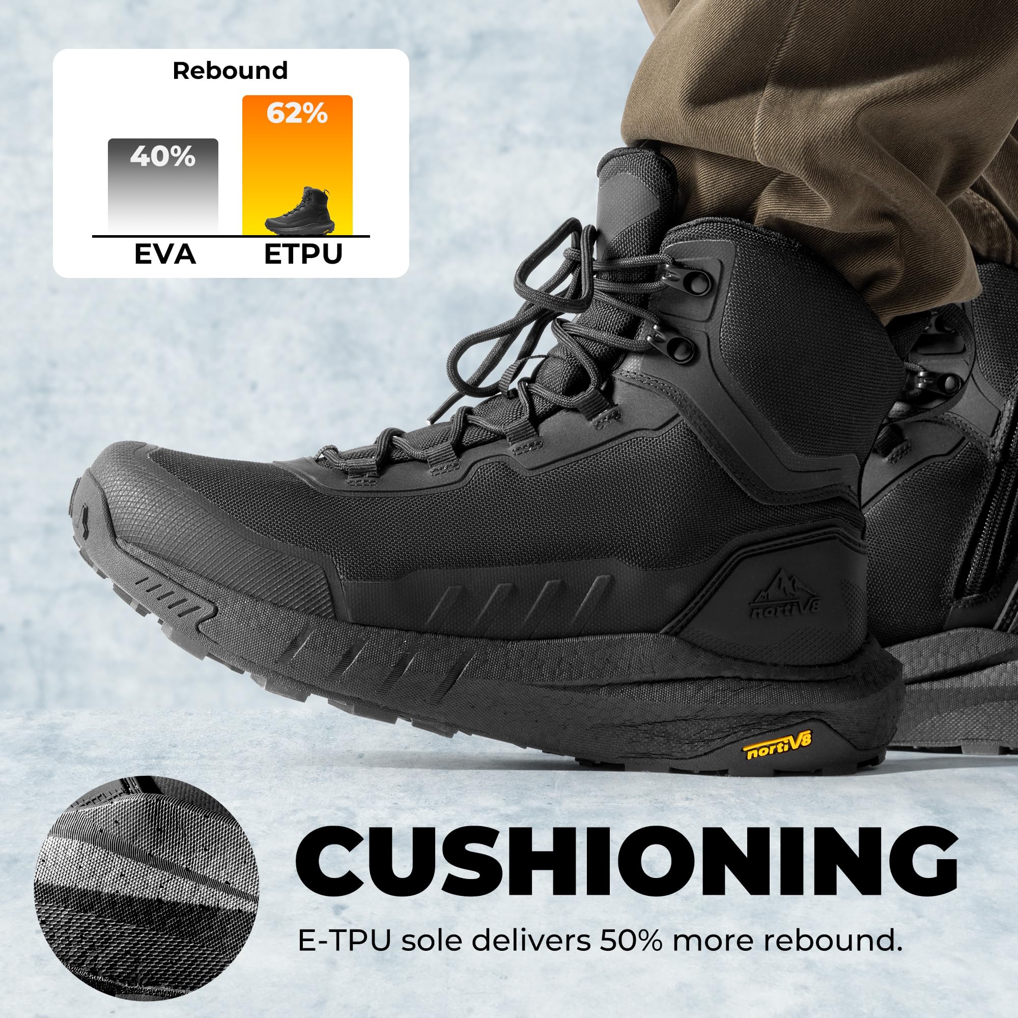 NORTIV 8 Herren Taktische Wanderschuhe Leichte Dämpfungssohle Stiefel für den ganzen Tag Seitlicher Reißverschluss Motorrad Kampf Militärstiefel