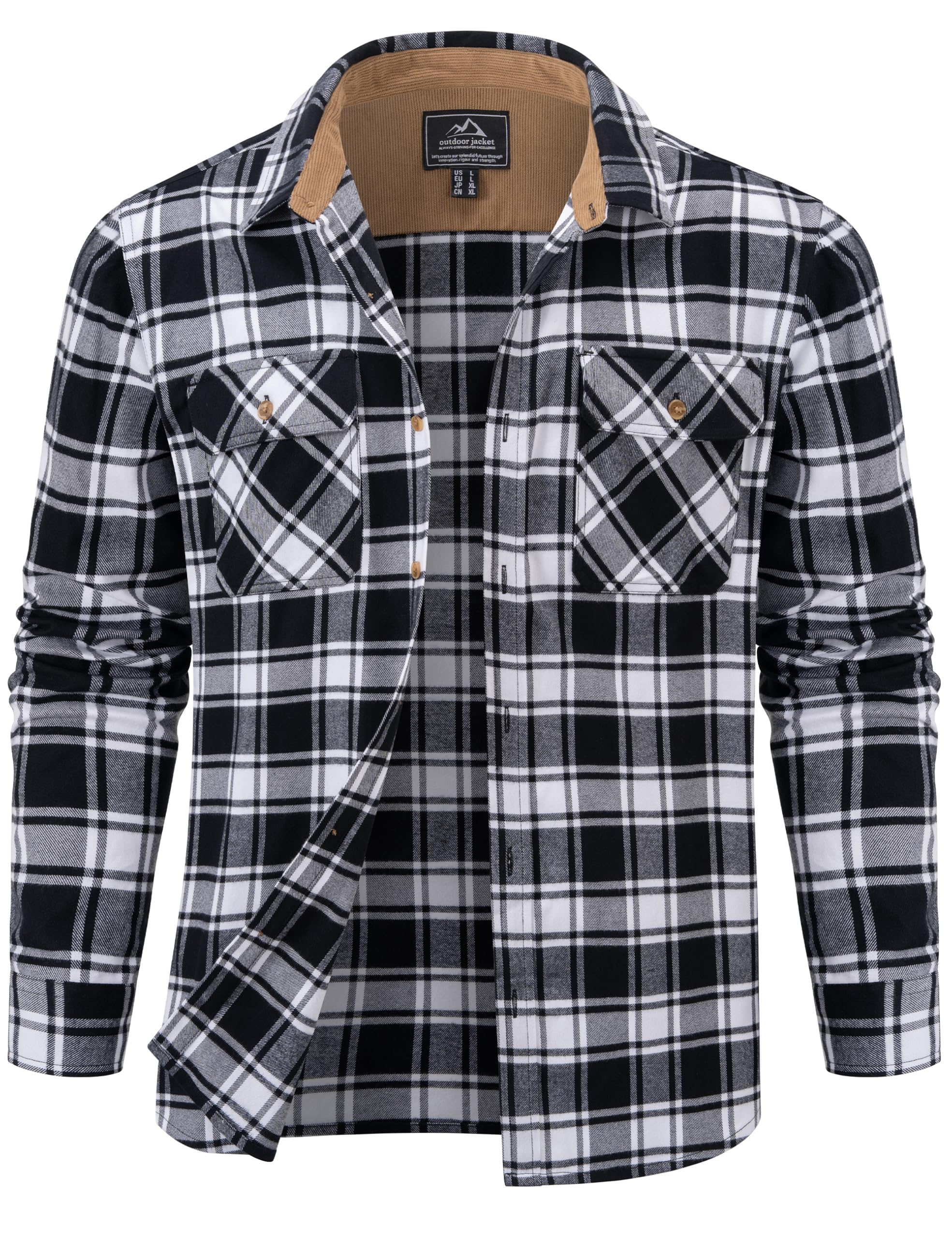 Cavva Camicia di flanella da uomo, a maniche lunghe, a quadretti, da lavoro
