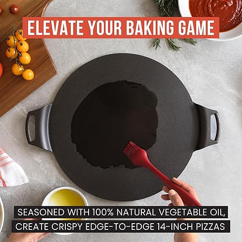 Miniatura 12 de Chef Pomodoro Sartén para pizza de hierro fundido, sartén de hierro fundido de 12 pulgadas con asas, sartén Dosa para Dosa Tawa Roti, sartén