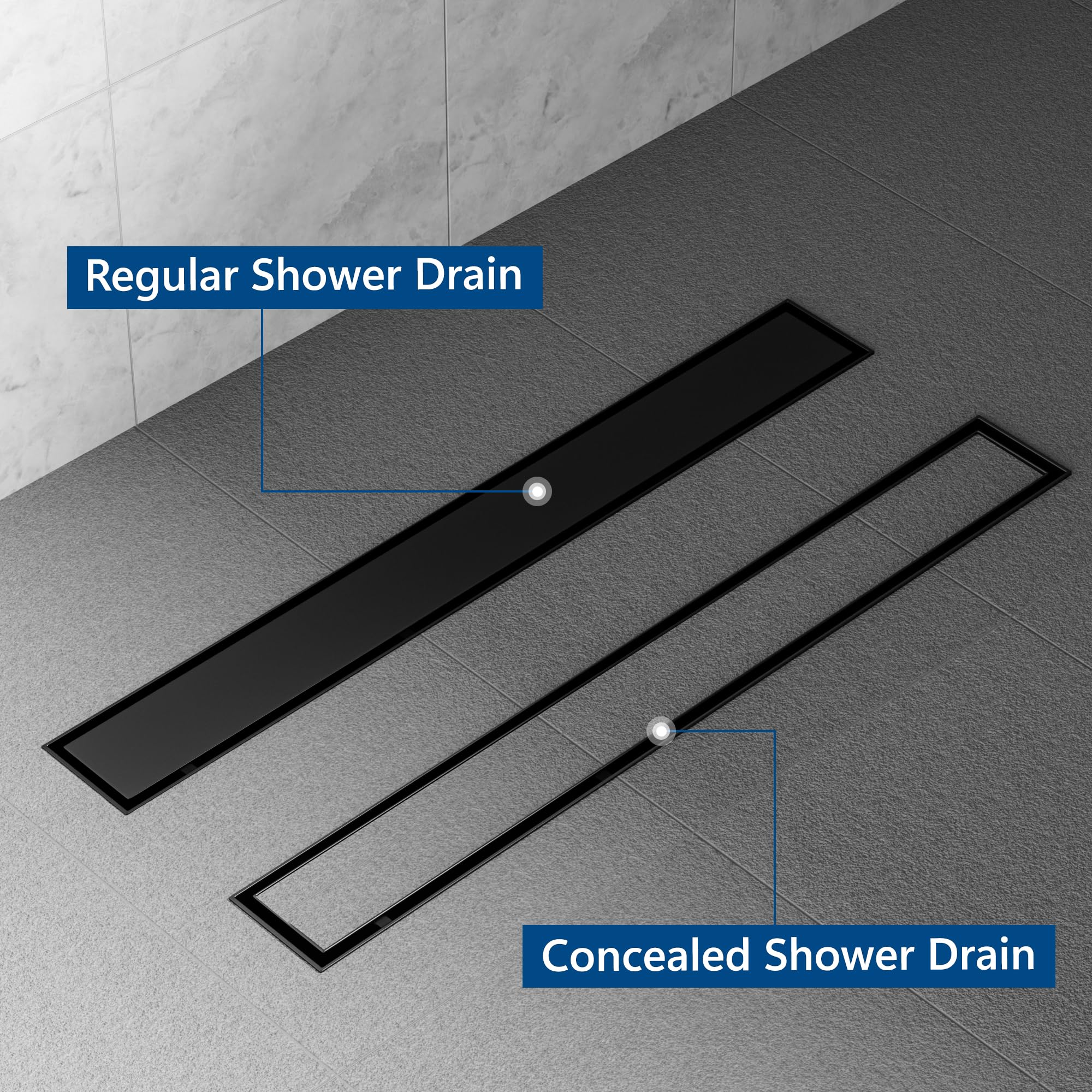 Neodrain Canaleta de ducha de acero inoxidable de 80 cm, desagüe de suelo 2 en 1, plano, color negro, con sifón de 360°, antiolores, filtro para el pelo