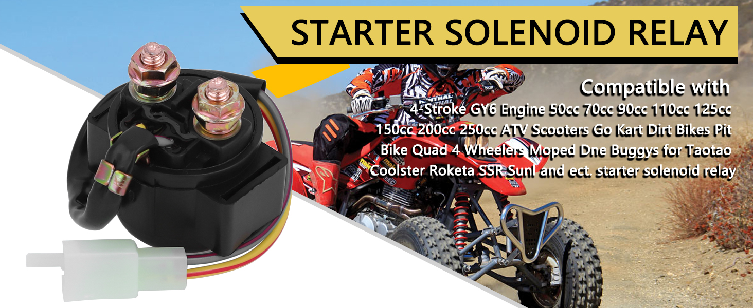 Image of Starter Solenoid Relay, Compatible with 4-Stroke GY6 Engine 50cc 70 cc 90cc 110 cc 125cc 150 cc 200cc 250 cc ATV Dirt Bikes Scooters Go Karts Pit Bikes for Roketa, Sunl, Coolster, Taotao, SSR