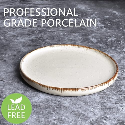 Miniatura 3 de Bosmarlin Juego de 4 platos de cerámica para ensalada, pasta, postre, microondas y lavavajillas (beige, 8.2 pulgadas)