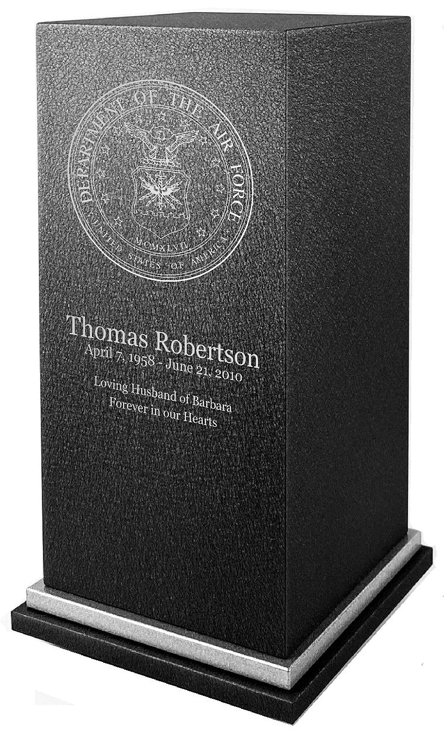 Air Force Personalized Cremation Urns for Human Ashes | Metal Funeral Urn for Adult Men and Women | Custom Engraved | Made in USA by Amaranthine Urn Company | Color Options Available