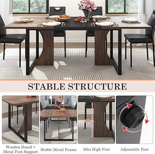 Miniatura 6 de Mesa de comedor grande de 70 pulgadas para 4, 5, 6 personas, mesa de comedor de cocina de granja con mesa de madera marrón, mesas de comedor