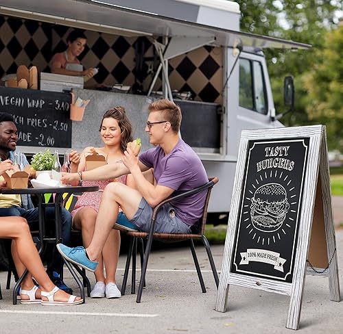 Vista 77 de Pizarra rústica vintage de madera gris con marco en A, pizarra para acera, tamaño grande, 40 x 20 pulgadas, tablero de sándwich resistente, tablero