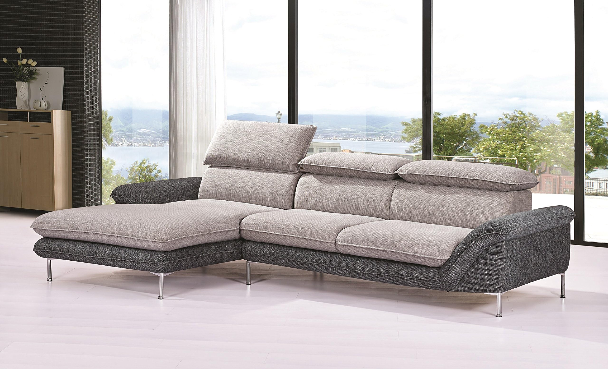 Alyssa Flocking Linen Upholstered Right-Sided Sectional Sofa with Chaise,115", Brown