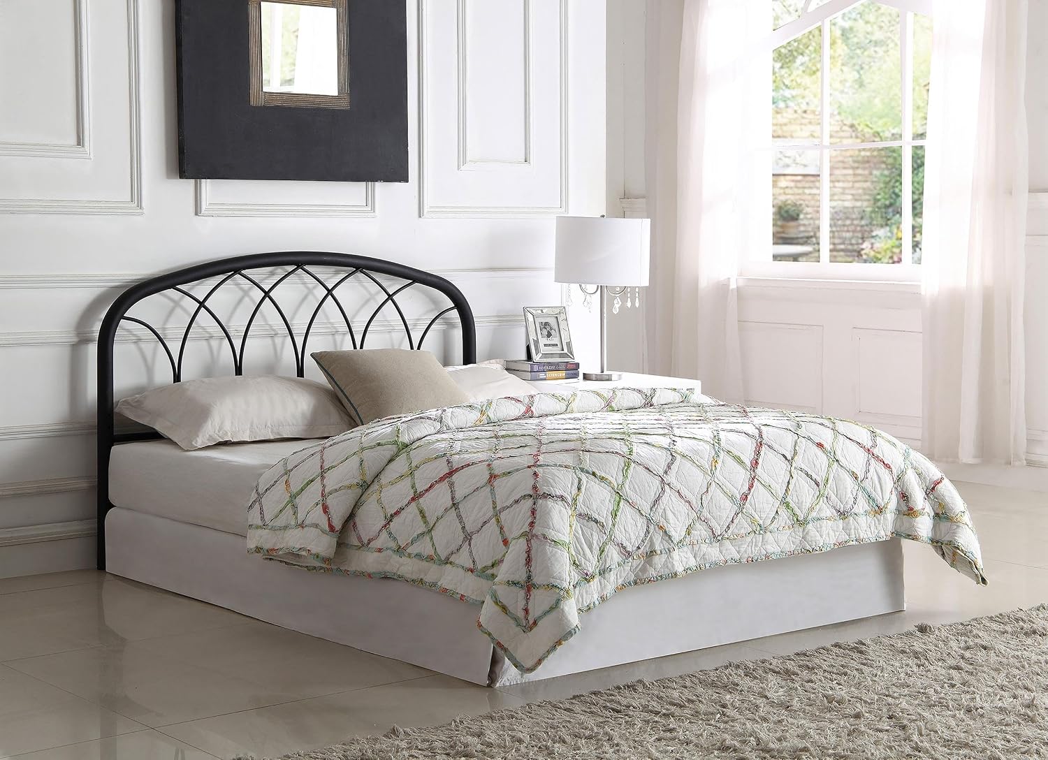 Coaster Home Furnishings Anderson Transitional 41-inch Metal Open Frame Headboard for Bedroom Convertible Queen or Full Size Black 300184QF