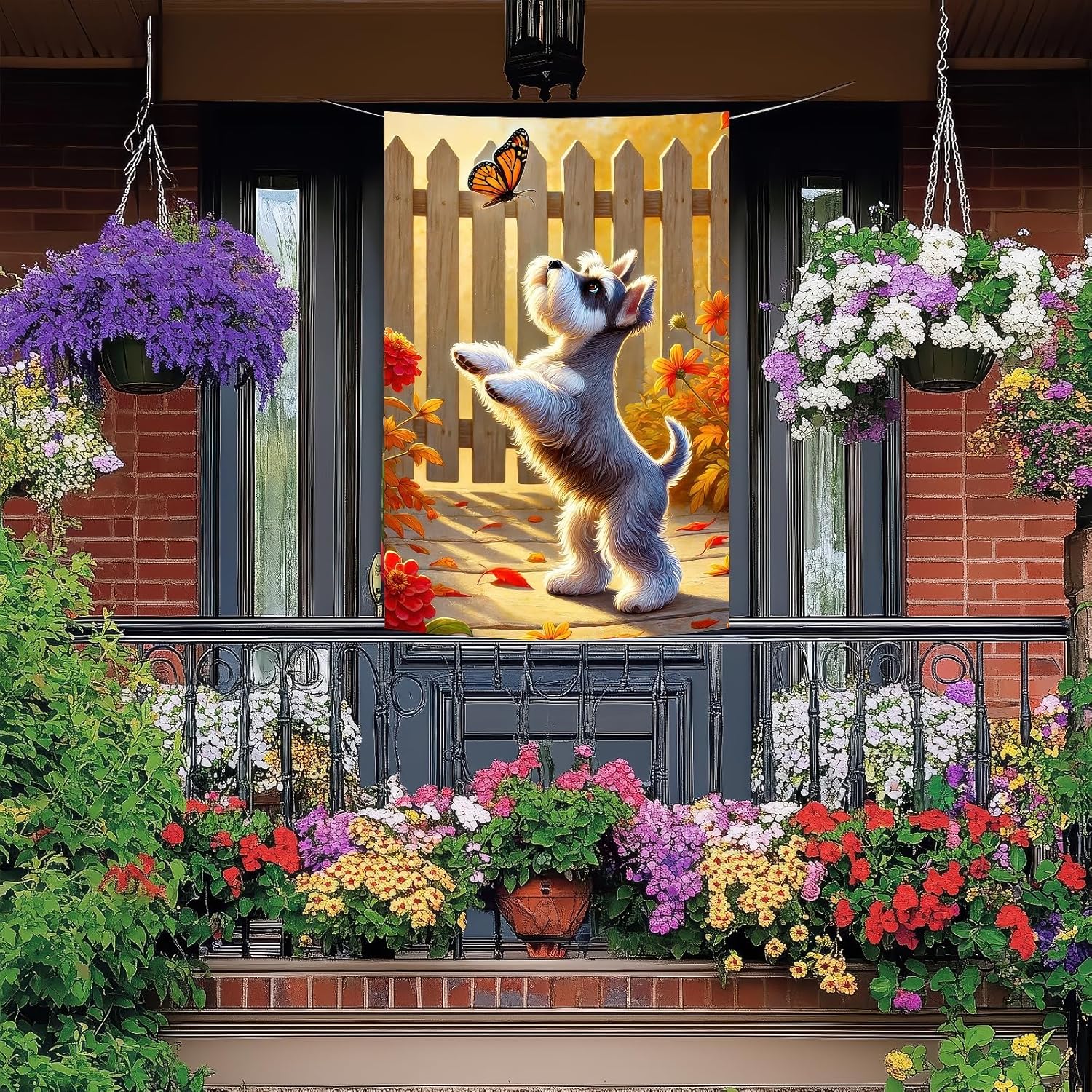 Thanksgiving Fall Garden Flag 12x18 Inch Welcome Schnauzer Outdoor Flag Double Sided Autumn Yard Banner with Puppy and Butterfly for Porch Lawn Patio Seasonal Decor - Image 3
