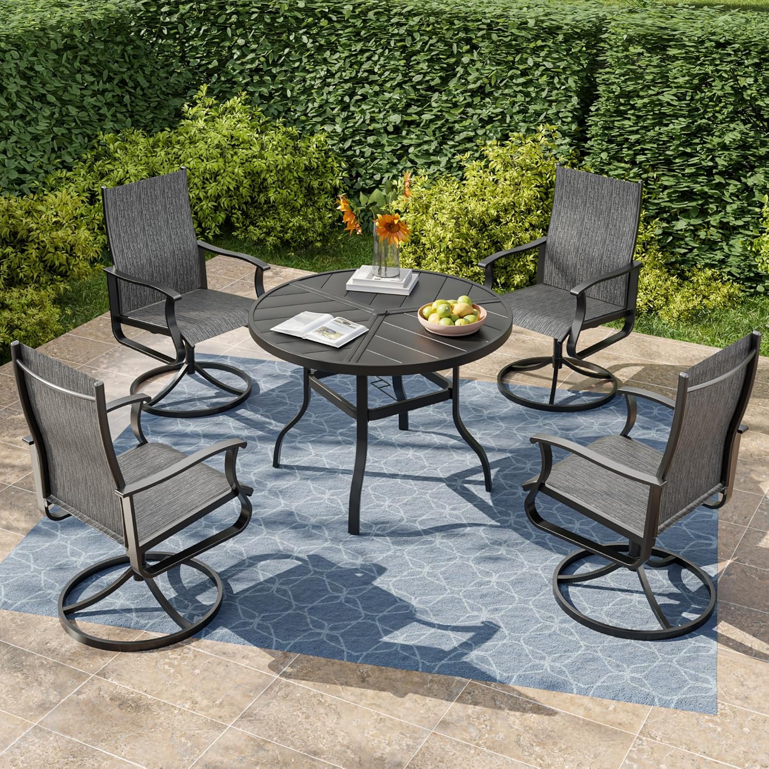 UDPATIO Swivel Patio Chairs Set of 4, Outdoor Swivel Rocker Patio Chairs with High Back, All Weather Textilene & Metal Frame for Backyard, Lawn, Porch, Pooside or Garden, Dark Grey