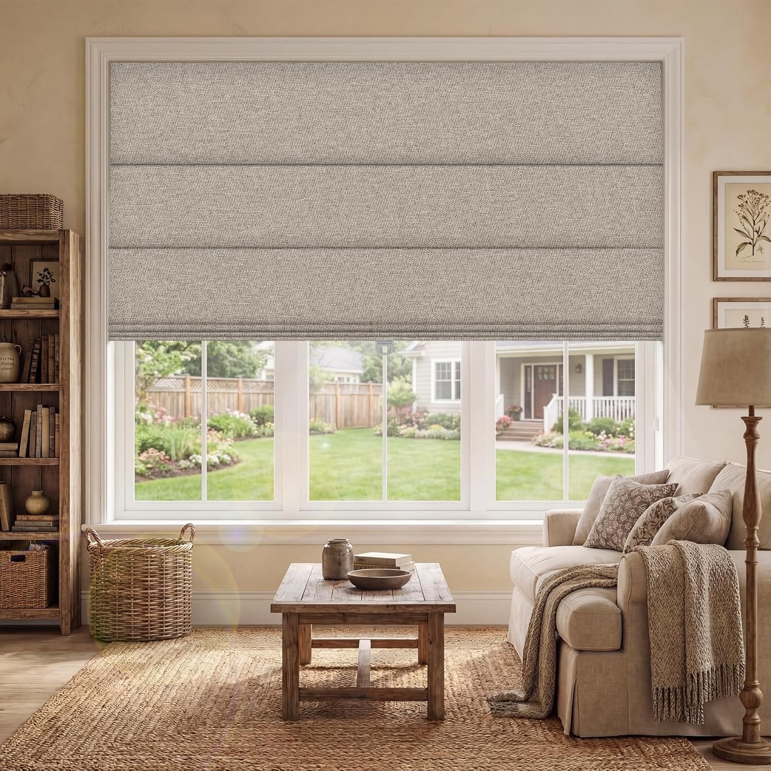 BERISSA Blackout Roman Shades for Indoor Windows Cordless,Pull Down Linen Fabric Roman Blinds,Privacy Window Shades for Door Windows,Bedroom,Office,Easy to Install,Light Brown,23" W x 64" H