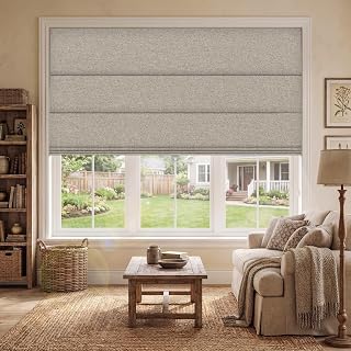 BERISSA Blackout Roman Shades for Indoor Windows Cordless,Pull Down Linen Fabric Roman Blinds,Privacy Window Shades for Door Windows,Bedroom,Office,Easy to Install,Light Brown,34" W x 64" H