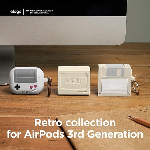 Miniatura 7 de elago Funda de disquete compatible con AirPods de 3ª generación, compatible con AirPods 3, mosquetón incluido, resistente a los golpes, protección