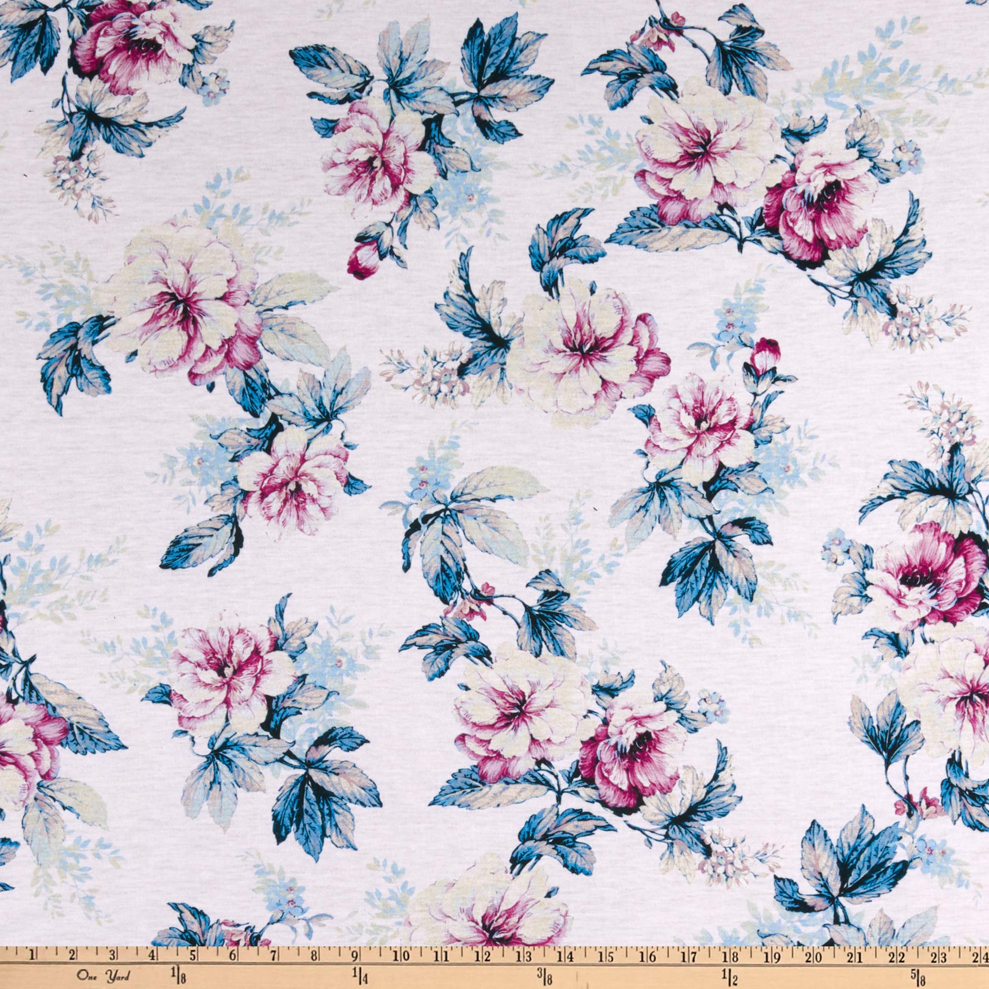 EZ Fabrics E.Z. Fabric Polyester Spun Jersey Knit Flowers, Pink/Periwinkle, Yard