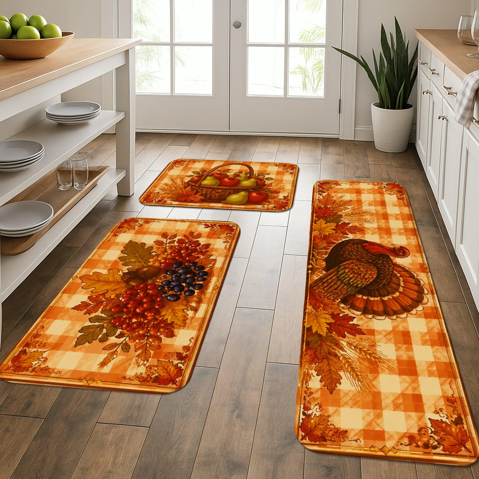 Tapis de cuisine lavables et doux style rustique en lot de 3