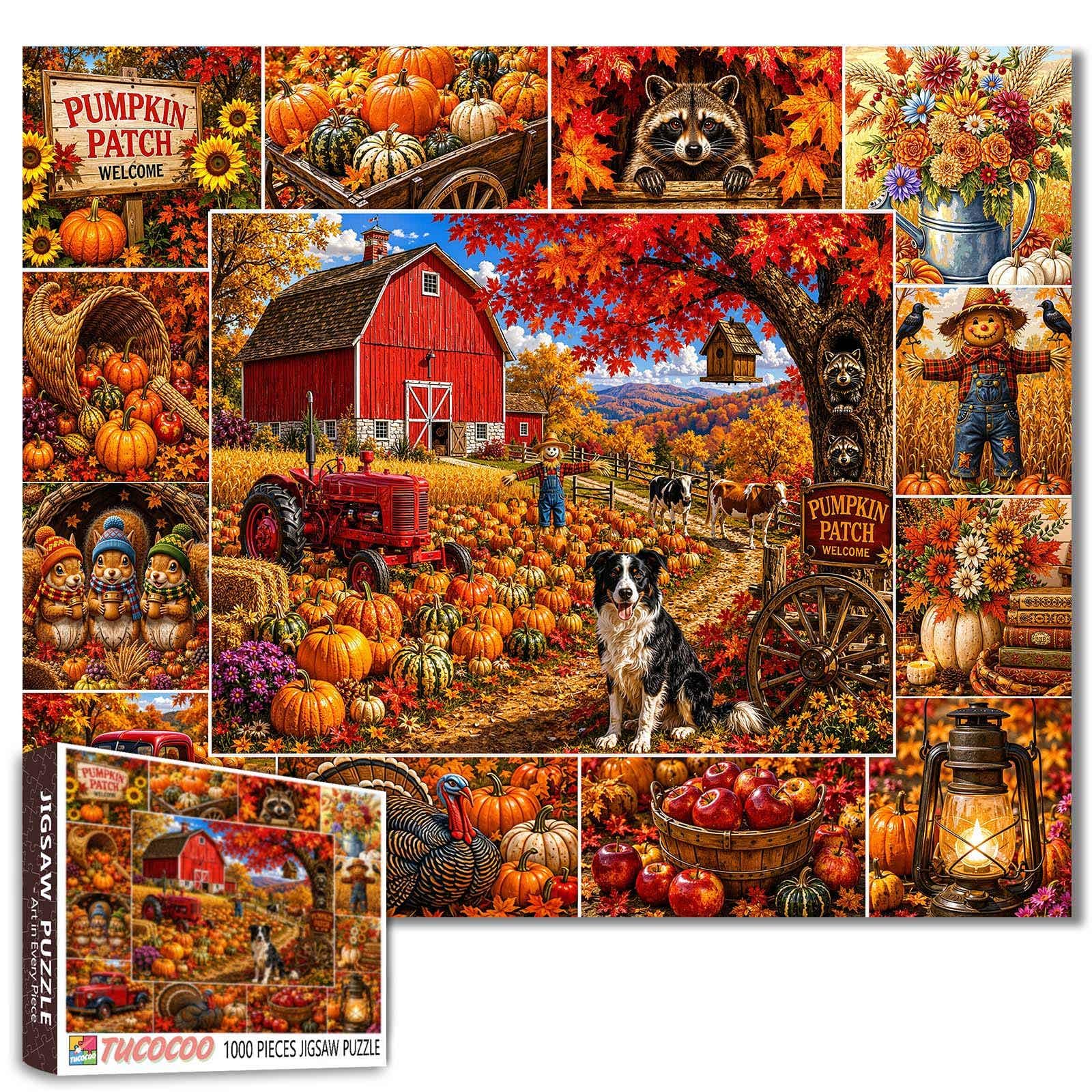 Harvest Festival Jigsaw Puzzles for Adults 1000 Pieces Pumpkin Patch Farm Scene DIY Puzzles for Family Activity Games Autumn Art Jigsaw Puzzles Home Wall Decor Craft Gifts 19.7 x 27.6 Inch โ image 1