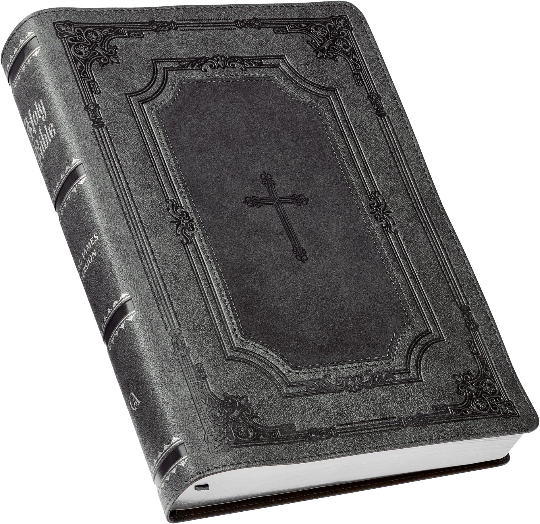 KJV Holy Bible, Super Giant Print Faux Leather Red Letter Edition - Thumb Index & Ribbon Marker, King James Version, Gray/Black Imitation Leather – 28 December 2021