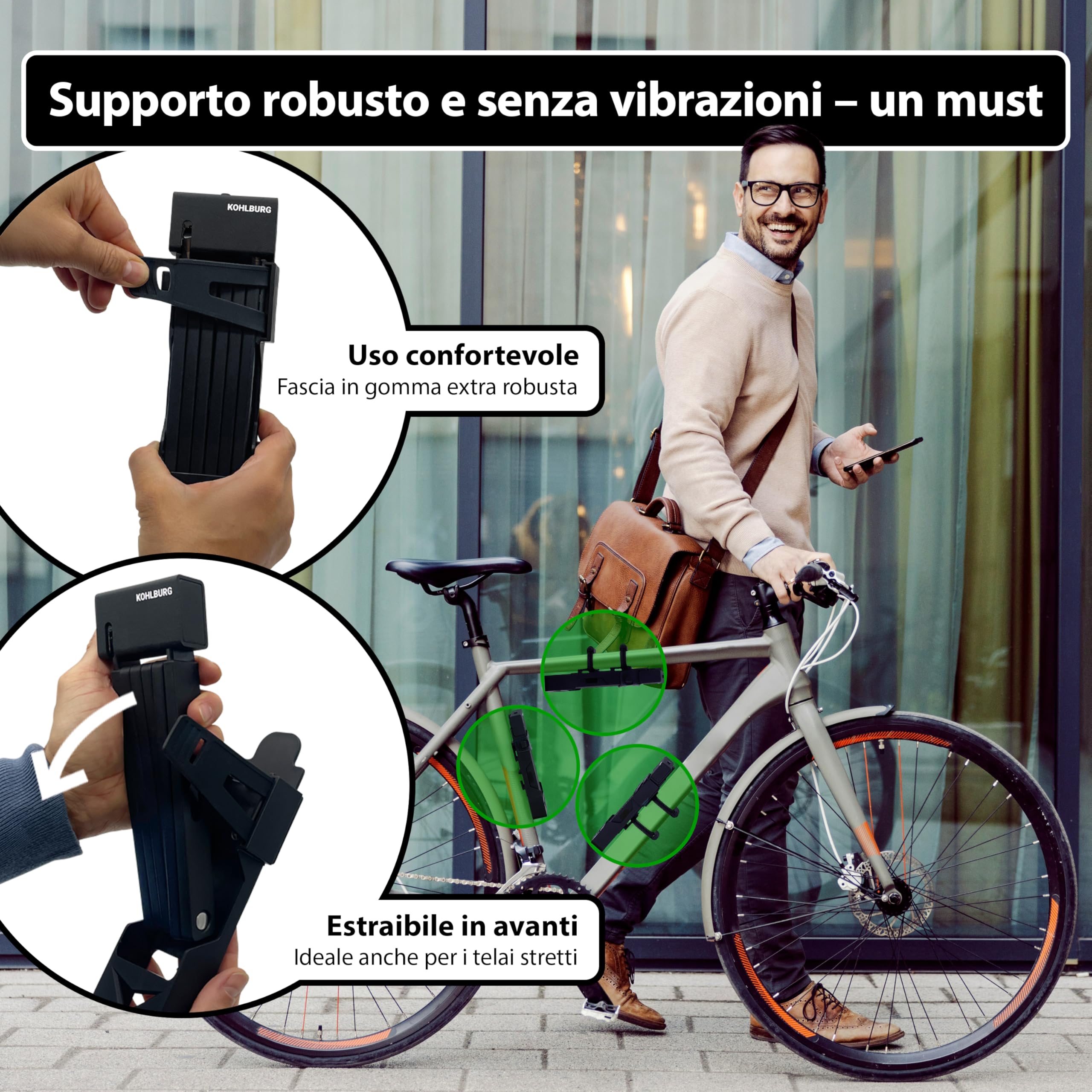 KOHLBURG Antifurto pieghevole di sicurezza [maglie spesse 9 mm, lunghezza 100 cm] Antifurto per bici con supporto & 4 chiavi, per monopattino elettrico, scooter, bicicletta elettrica, alta sicurezza