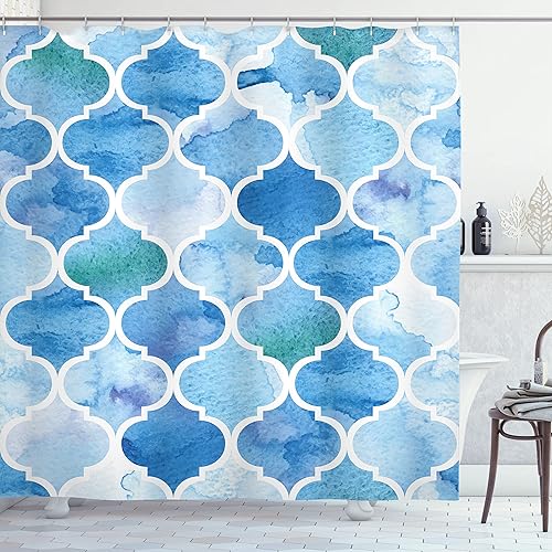 Miniatura 52 de Ambesonne Cortina de ducha hawaiana, diseño de hibisco hawaiano tropical, silueta de niña, tabla de surf, impresión de arte retro, juego de Fucsia