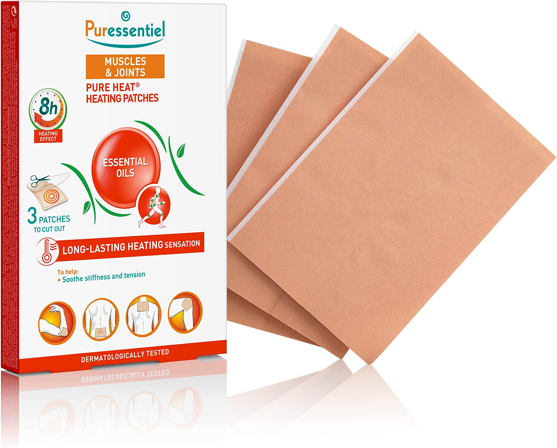 Muscles & Joints Heating Patches (3 Patches) with 14 Essential Oils – Capsicum – Soothe Sensitive Areas Through Their Warming Effect – Last up to 8 Hours – Invisible Under Clothing