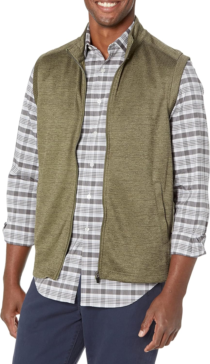 PGA TOUR Men's Textured Fleece Full Zip Vest Base Layer