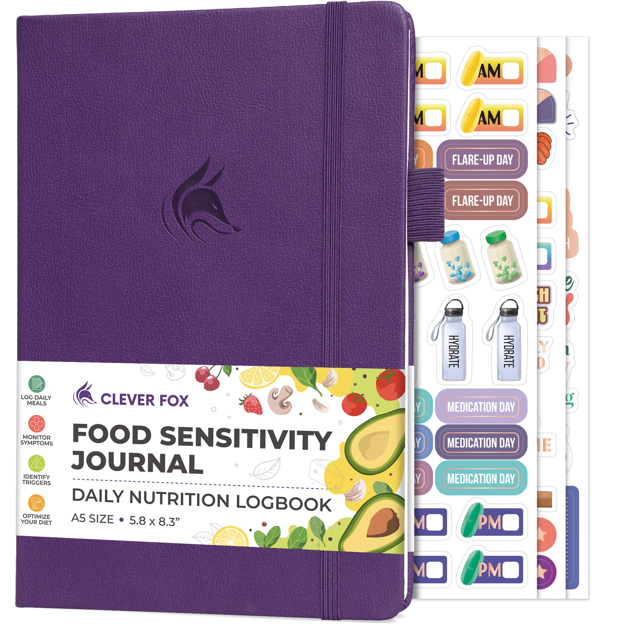 Clever Fox Food Sensitivity Journal – Daily Intolerance & Symptom Log for IBS, Diabetic, Low Fodmap, Elimination Diet – Health Tracker (Purple)