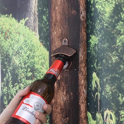 Miniatura 3 de Abrebotellas magnético de montaje en pared, estilo vintage, de acero inoxidable, con rosca en la pared, con imanes incrustados (cobre antiguo)