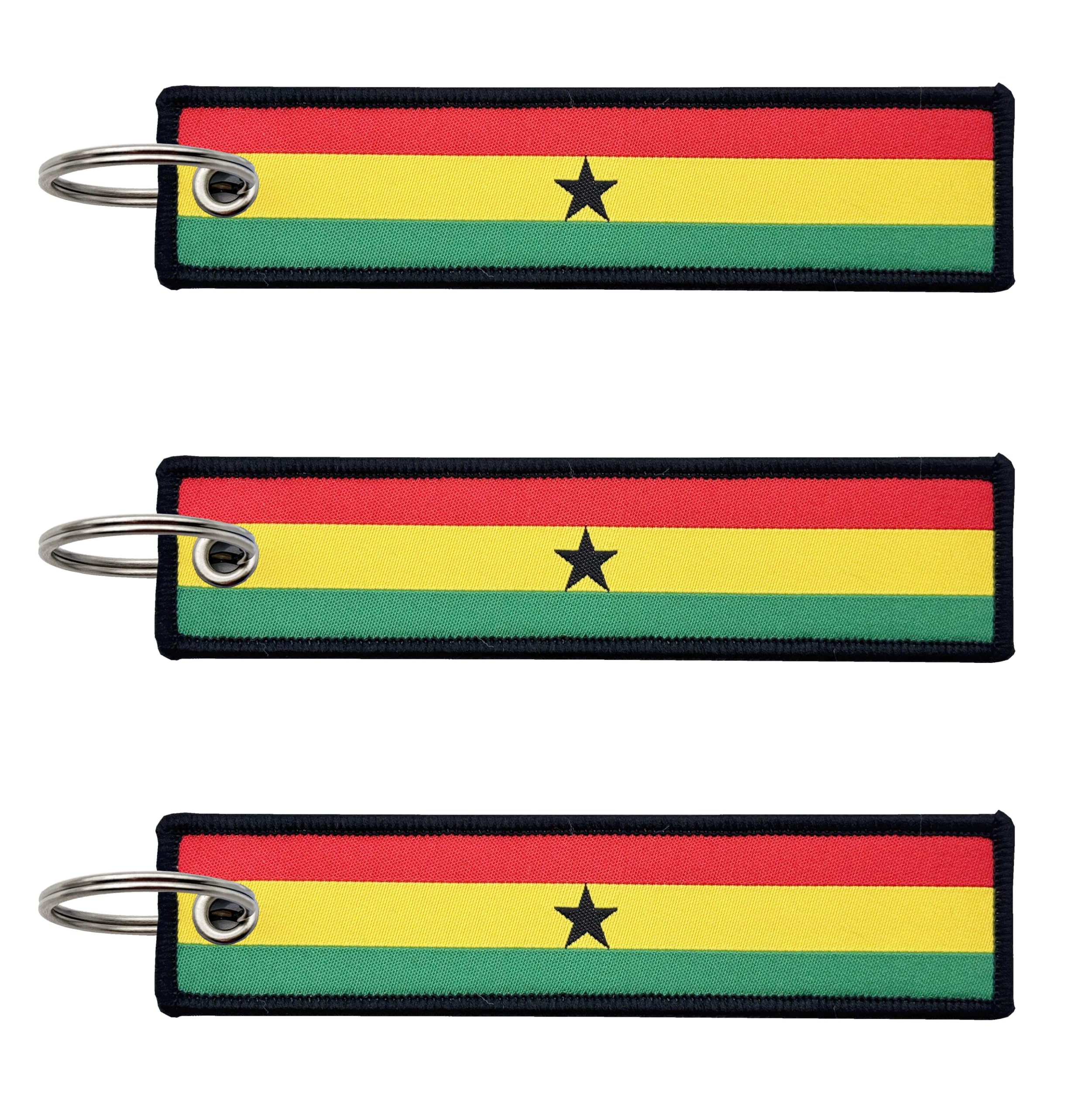 3 Pcs Ghana Ghanaian Country Flag Keychain,Woven label Key Chains for Car Keys,Fabric Key Chains Men and Women,Used for Various Decorations.