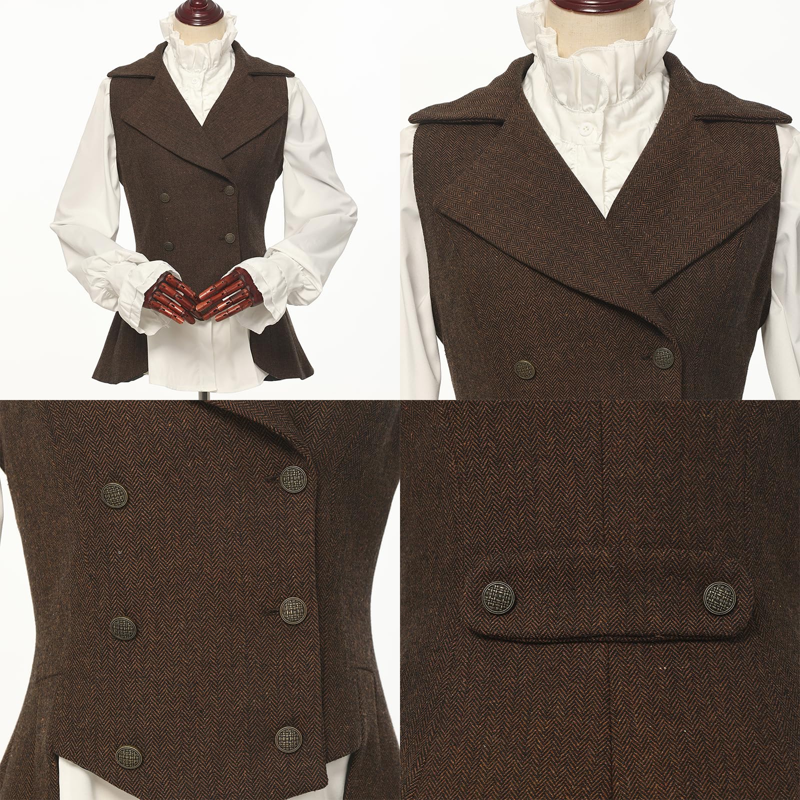 Viktorianische Damen-Weste 1920er-Jahre-Stil Renaissance-Tweed Steampunk