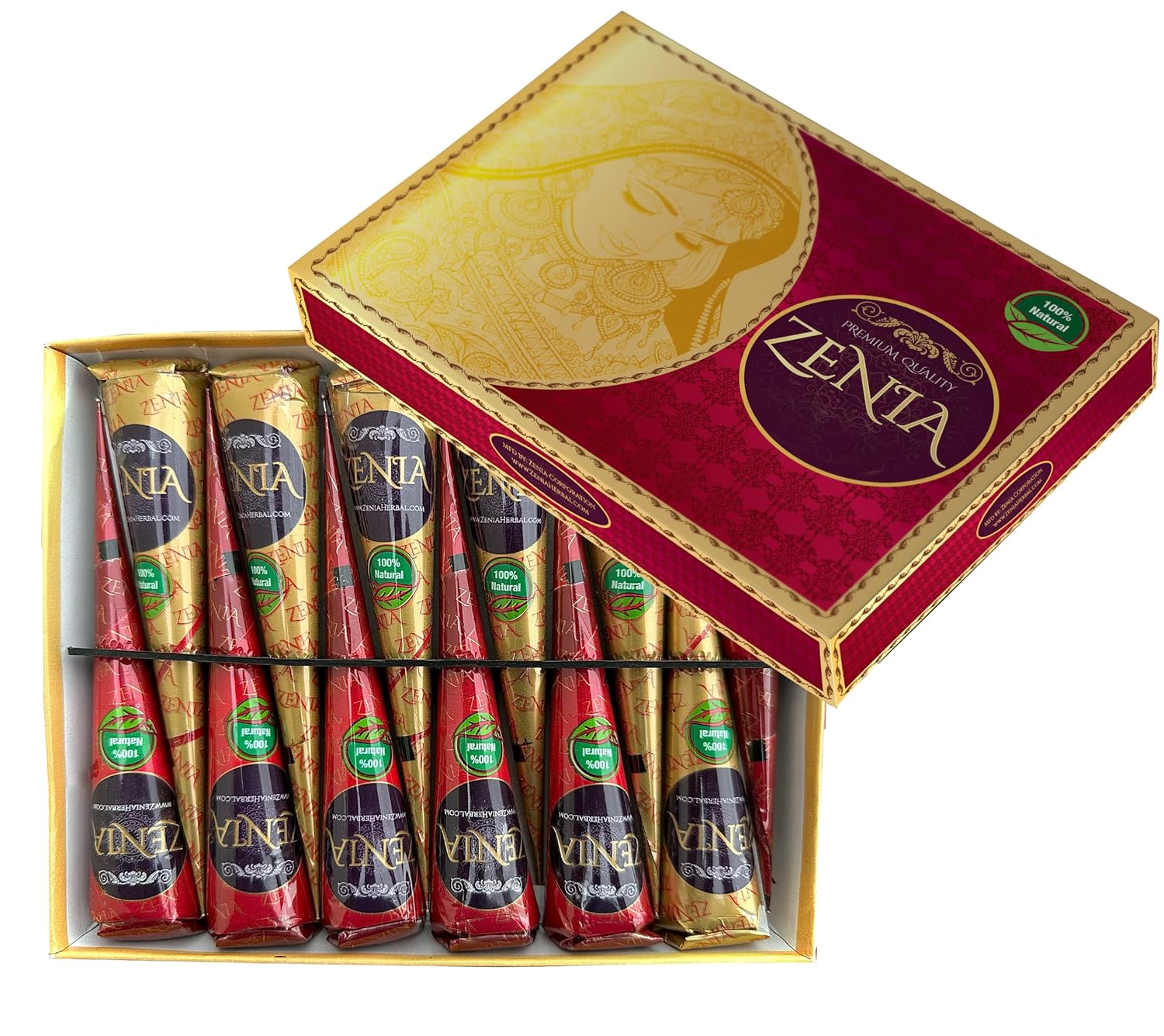 Zenia (Pack of 24) 100% Natural Henna Hair Color Paste Hair Dye Cones Dark Reddish-Brown Color 25g Each Cone