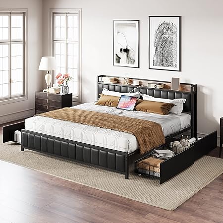 Amazon.com: XKLOGER Upholstered Bed Frame King Size with Headboard ...
