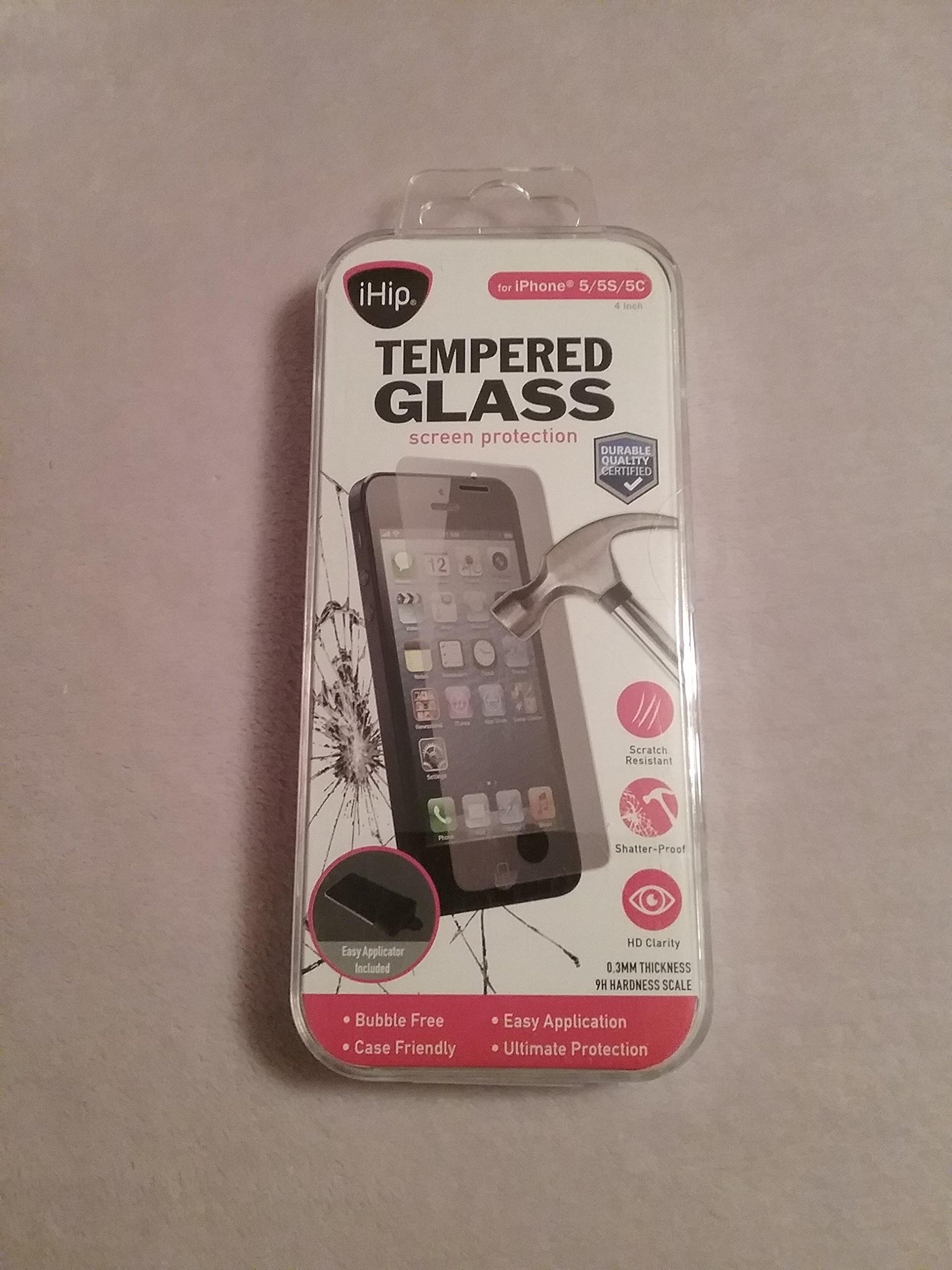 iHip Tempered Glass Screen Scratch Protector with HD Clarity 9H Hardness Compatibile with Apple iPhone 5/5s/5c