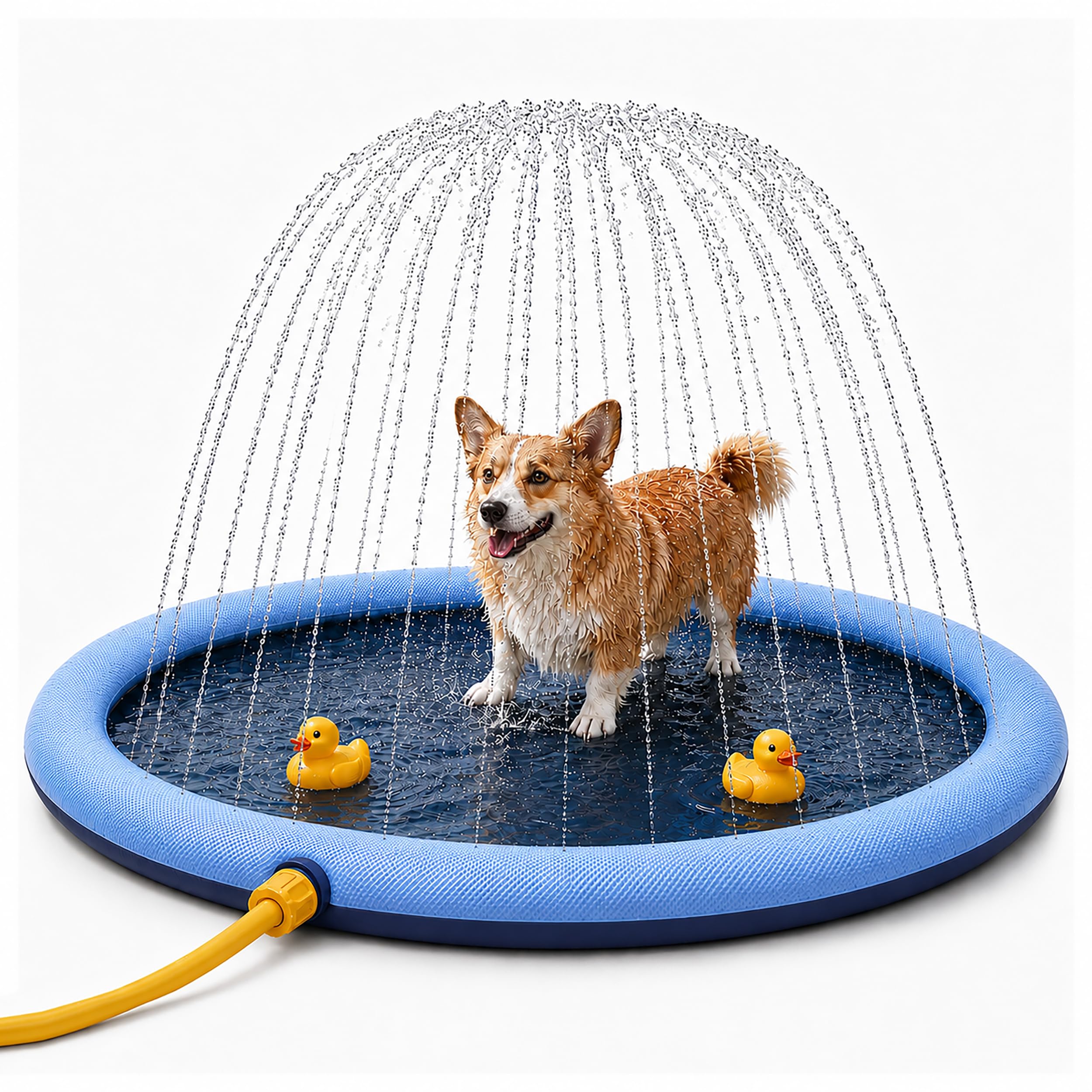 BESCH Piscina para Perros 100 cm, Splash Pad para Perros con Aspersor 360°, Alfombrilla de Agua Antideslizante de PVC, Conexión a Manguera, Plegable para Jardín, Patio y Juegos de Verano