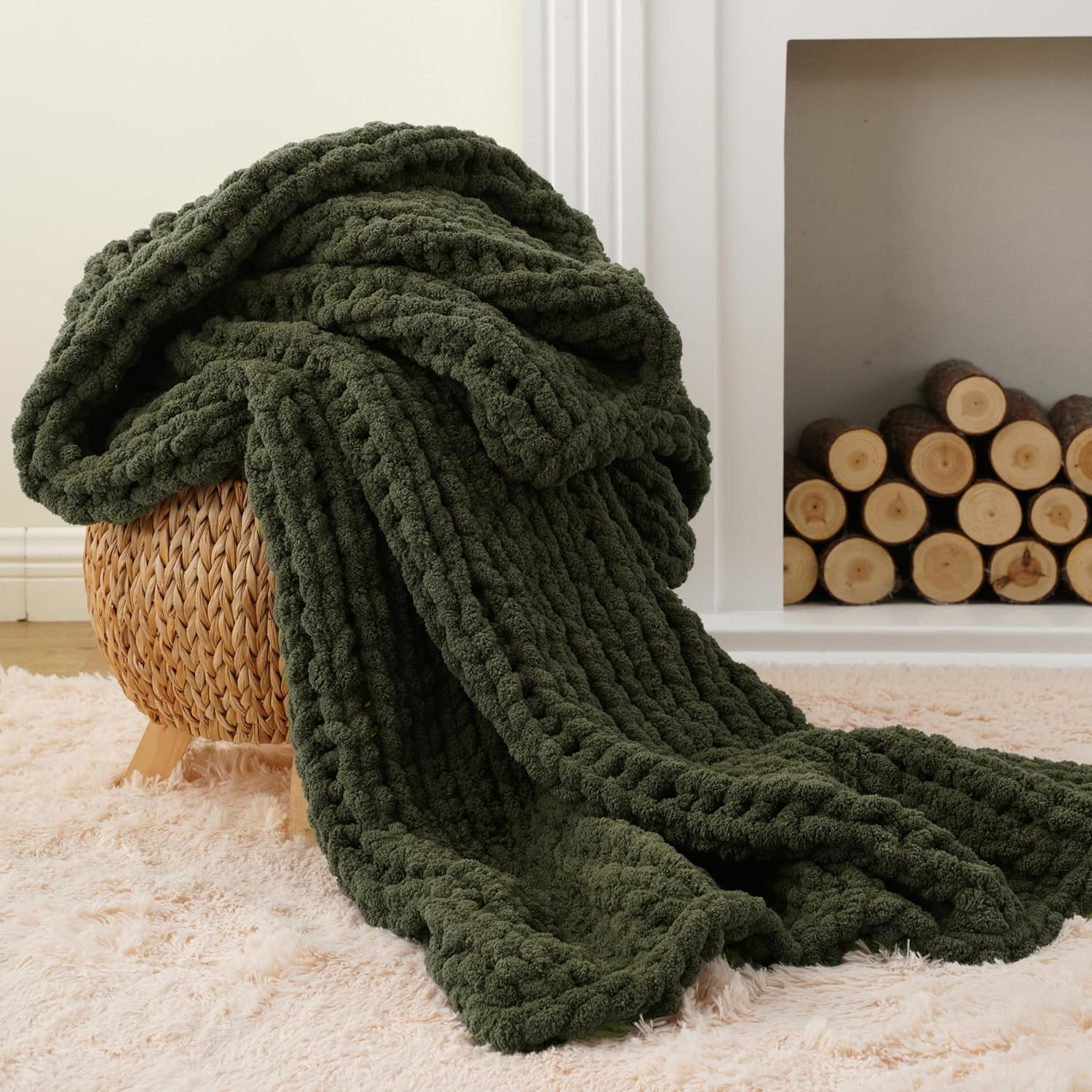 Battilo Olive Green Chunky Knit Throw Blanket, Soft and Thick Green Chenille Throw Blanket, 50"x60" Handmade Cable Knit Crochet Blanket, Rope Knot Knitted Throw Blankets for Couch Sofa Home Decor - Image 3