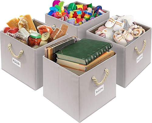 Miniatura 4 de SIMPLE HOUSEWARE Cubo de almacenamiento de 13 pulgadas con asas trenzadas, paquete de 3, color marfil