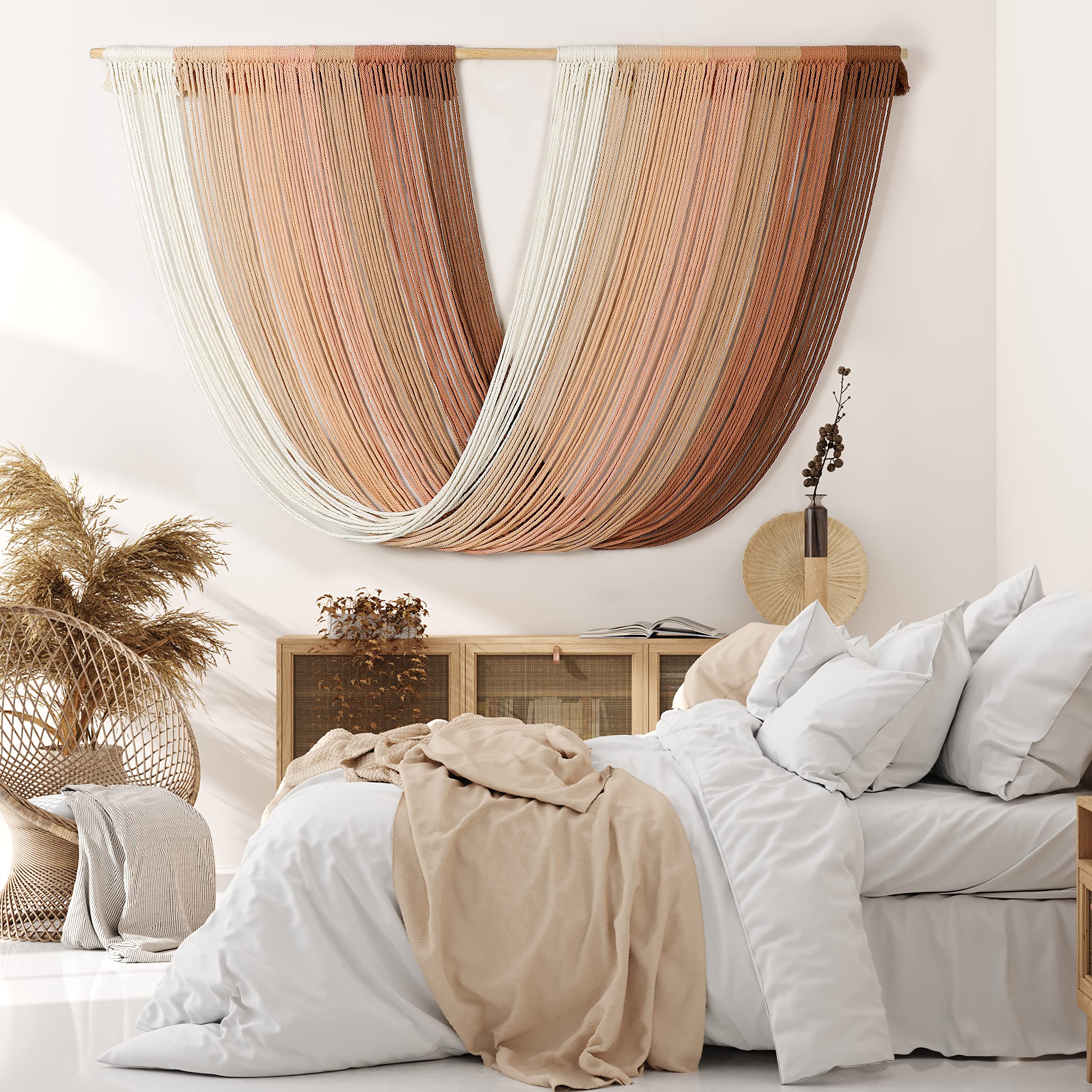 EISKBC Large Macrame Wall Hanging, Woven Macrame Wall Decor, Boho Tassel Yarn Tapestry Wall Art, Modern Home Decor For Bedroom and Lving Room, 58''L*33''H(Brown)