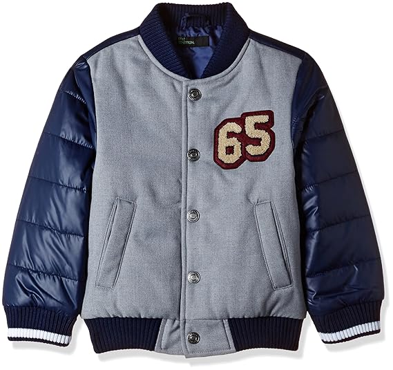United Colors of Benetton Boys Jacket (16A2LL5538J0G901XS_Grey and Blue_XS)