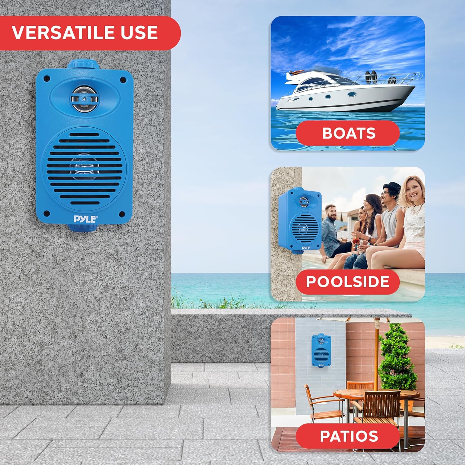 Pyle Wireless Bluetooth Speaker System, 3.5" 2-Way Indoor Outdoor Waterproof Speakers with Polymer Tweeter, Heavy Duty ABS, Quick Connect Terminals, Perfect for Deck, Patio, Poolside, Boats (Blue) - Image 6