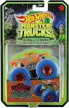 Hot Wheels Monster Trucks 2022 1:64 Scale Diecast Glow in The Dark Podium Crasher, Orange with Blue Wheels